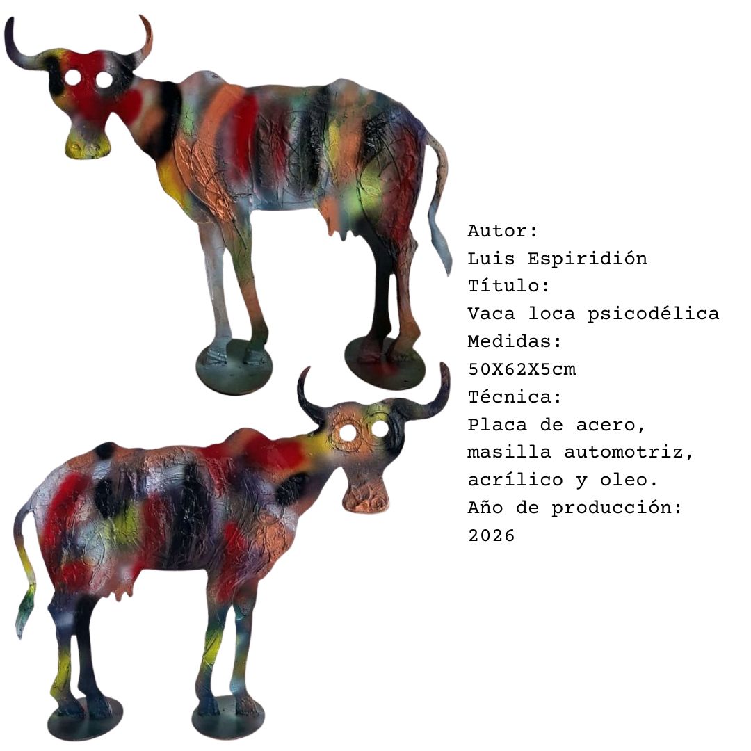 Vaca loca psicodélica — obra de Luis Espiridión con ficha técnica