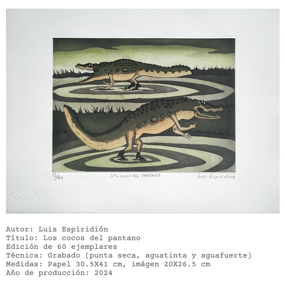Los cocos del pantano — obra gráfica de Luis Espiridión con ficha técnica