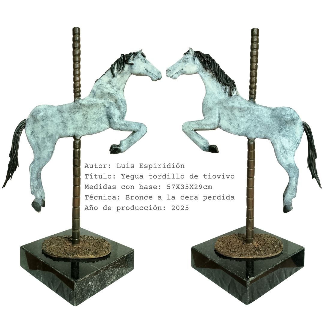 Yegua tordillo de tiovivo — obra de Luis Espiridión con ficha técnica