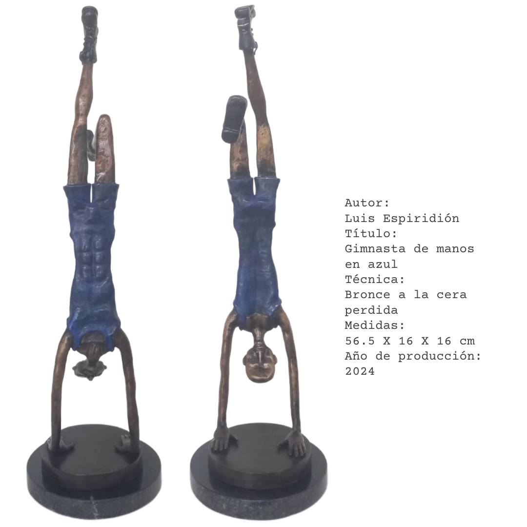 Gimnasta de manos en azul — obra de Luis Espiridión con ficha técnica